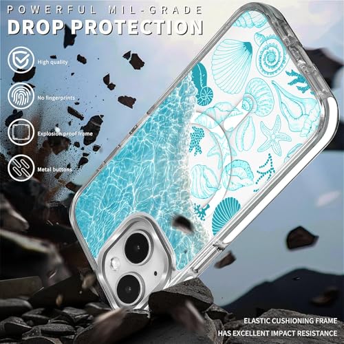 VisEnt Clear Case for iPhone 14, Magnetic Phone Case, Transparent Slim Cover, Military Grade Protection, Shockproof, Anti-Yellowing, Scratch Resistant, Ocean Wave Shell - color: Ocean Wave Shell, size: Iphone 14