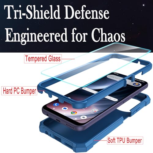 DpS for Cricket Icon Plus 2026/AT&T Verge 2 Case 3-in-1, Icon Plus 2026/Verge 2 with Screen Protector, Dual-Layer Full Body Protection,Hard PC Bumper&Silicone Back Military Grade Cover. (Blue) - color: Blue
