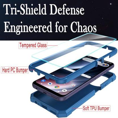 DpS for Cricket Icon Plus 2026/AT&T Verge 2 Case 3-in-1, Icon Plus 2026/Verge 2 with Screen Protector, Dual-Layer Full Body Protection,Hard PC Bumper&Silicone Back Military Grade Cover. (Blue) - color: Blue