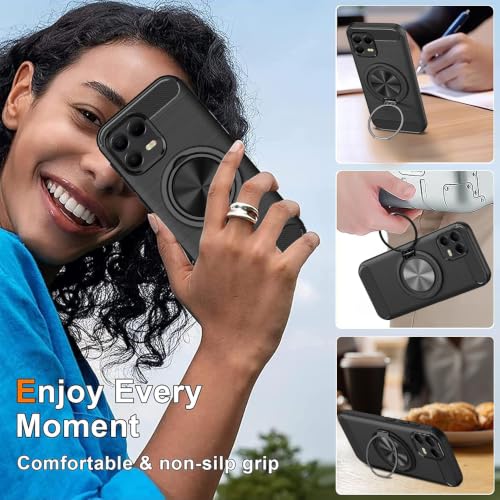 Compatible for T-Mobile REVVL 8 Pro / T Phone 3 Pro 5G Phone Case with Screen Protector, 360° Rotatable Ring Holder & Kickstand, Shock Absorbing Flexible TPU Rubber Protective Cover Case (Black) - color: Revvl 8 Pro Black