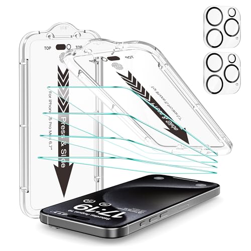 EZ-GLAZ-4+2 Pack for iPhone 15 Pro Max Screen Protector (6.7") HD Clear - size: iPhone 15 Pro Max