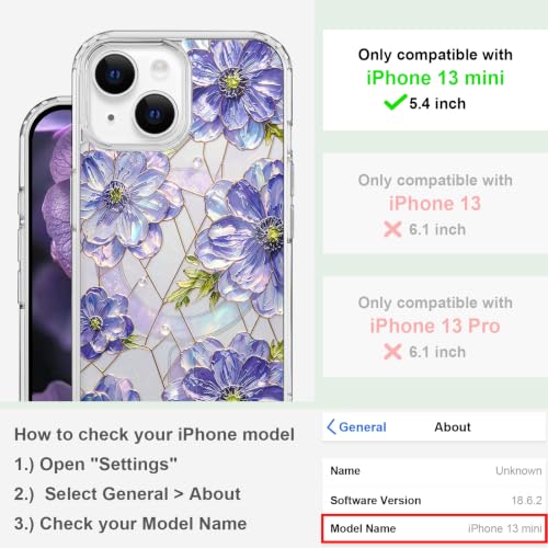 for iPhone 13 Mini 5.4" Magnetic Case【Compatible with MagSafe】 Aesthetic Oil Painting Stained Glass Flower Design, Slim Fit Hard PC Back Shockproof Cute Clear Phone Cover, Purple - color: Purple, size: iPhone 13 Mini