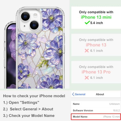 for iPhone 13 Mini 5.4" Magnetic Case【Compatible with MagSafe】 Aesthetic Oil Painting Stained Glass Flower Design, Slim Fit Hard PC Back Shockproof Cute Clear Phone Cover, Purple - color: Purple, size: iPhone 13 Mini