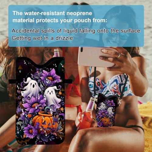 Neoprene Cell Phone Sleeve Pouch Case Bag with Crossbody Strap Neck Lanyard for Women 7.1 X 3.9 in - color: Halloween Gifts