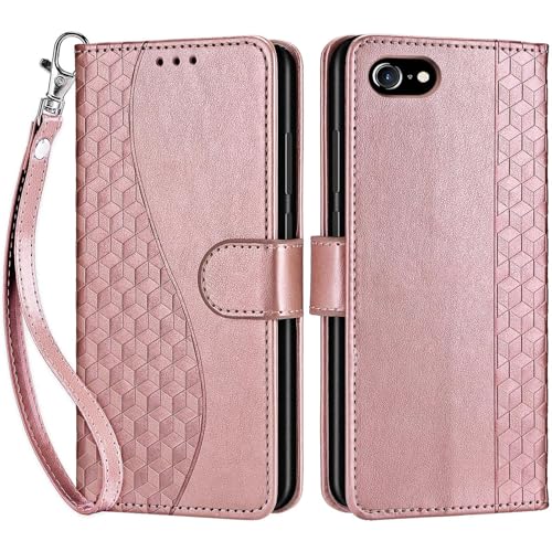 for iPhone SE 2022/7/8/SE 2020 Wallet case, Rose Gold | 3 Card Holders, Kickstand, Shockproof TPU Shell, PU Leather, Magnetic Closure, Protective Flip Folio Cover, Women - color: 5