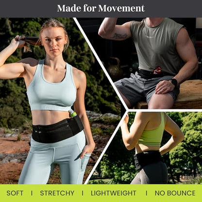 StashBandz Running Belt Money Belt, 3 Large Zippered Pockets, Phone Holder - size: Small