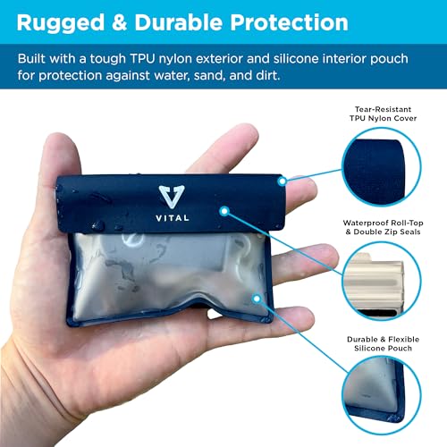 VITAL Waterproof Wallet for Swimming - Small Waterproof Key Holder Pouch - Submersible, Floating, Rain & Water Proof Surfing Car Key Fob Case Dry Bag with Wrist Ankle Strap