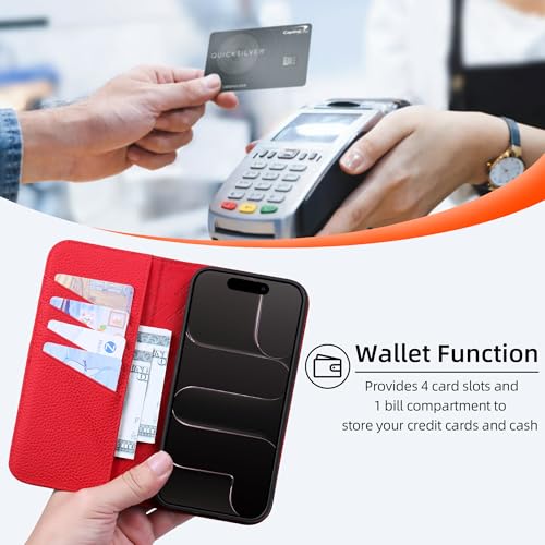 VISOUL Wallet Case for iPhone 17 Pro Max 6.9-inch 2025 | Pebbled Leather Flip Case | RFID Blocking Card Holder | Kickstand | Folio Cover | Shockproof Inner Phone Shell | Black+Red - color: Black+Red