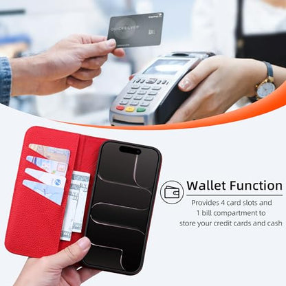 VISOUL Wallet Case for iPhone 17 Pro Max 6.9-inch 2025 | Pebbled Leather Flip Case | RFID Blocking Card Holder | Kickstand | Folio Cover | Shockproof Inner Phone Shell | Black+Red - color: Black+Red
