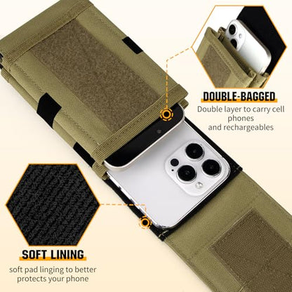 Dual Tactical Phone Pouch Molle Phone Holster Double Capacity Holder Universal Utility EDC Pouch for iPhone 17 Pro Max/17 Pro/16 Pro Max/16 Pro/15 Pro Max/15 - color: Khaki