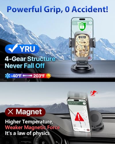 Military-Grade Heavy-Duty Metal Car Phone Holder Mount 2026 Upgraded Foldable & 360° Rotatable Arm【90LBS Safest Strongest Certs & Patent】Windshield Vent Dashboard for iPhone 17 Pro Max 16 15, Black