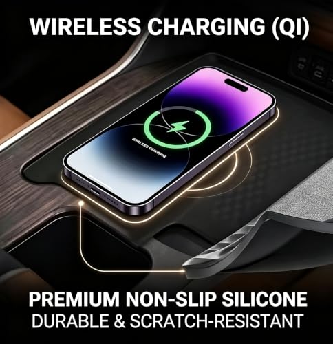 Wireless Charging Anti-Slip Mat for 2024 2025 2026 Toyota Grand Highlander, Silicone Waterproof Non-Slip & Anti-Scratch Center Console Phone Charger Protective Pad Liner Accessories