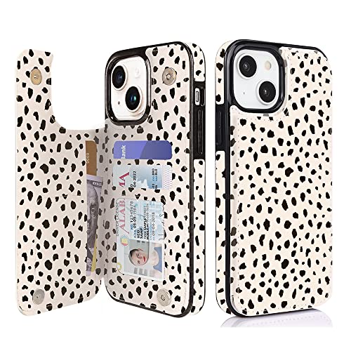uCOLOR for iPhone 13/14 Wallet Case with Card Holder | PU Leather RFID Blocking for Women Men Magnetic Clasp Kickstand, Almond Latte Polka Dot - color: Almond Latte Polka Dot