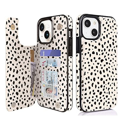 uCOLOR for iPhone 13/14 Wallet Case with Card Holder | PU Leather RFID Blocking for Women Men Magnetic Clasp Kickstand, Almond Latte Polka Dot - color: Almond Latte Polka Dot