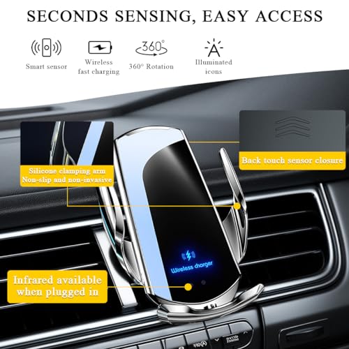 Ohleats Wireless Car Charger Mount, 15W Automotive Electric Wireless Charger Holder, Car Air Vent Mount Bracket Fast Charging for Most Smartphone, Universal Car Accessories (Silver) - color: Silver