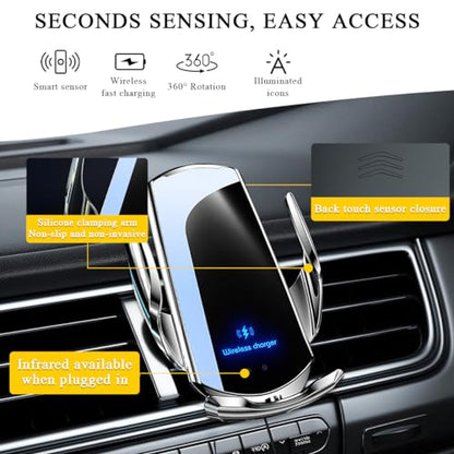 Ohleats Wireless Car Charger Mount, 15W Automotive Electric Wireless Charger Holder, Car Air Vent Mount Bracket Fast Charging for Most Smartphone, Universal Car Accessories (Silver) - color: Silver