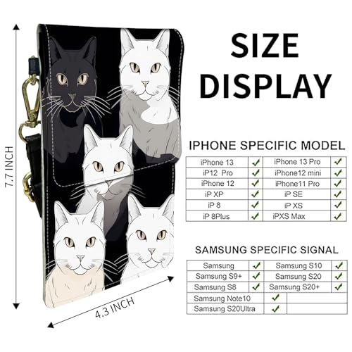 for Women Cell Phone Purse,with Touchscreen Cell Phone Purse,PU Leather Shoulder Bag Waterproof Phone Wallet Case with Clear Touch Screen Window up to 6.7 inch Smartphone, - color: Black White Cute Cats-203