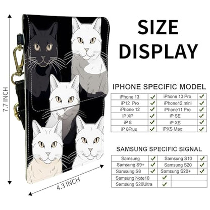 for Women Cell Phone Purse,with Touchscreen Cell Phone Purse,PU Leather Shoulder Bag Waterproof Phone Wallet Case with Clear Touch Screen Window up to 6.7 inch Smartphone, - color: Black White Cute Cats-203