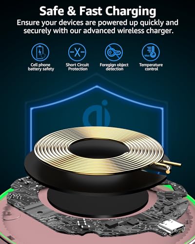 TOZO W1 New Anti-Slip Aircraft-Grade Aluminum Wireless Charger 15W Max Fast Wireless Charging Pad Compatible with iPhone 17/17 Pro/17 Pro Max/Air/16/15/14/SE Series, Samsung Galaxy S25/S24/S23, Pink