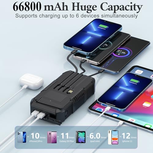 Solar Power Bank 66800mAh Built in Hand Crank for Camping and Hiking - color: Black