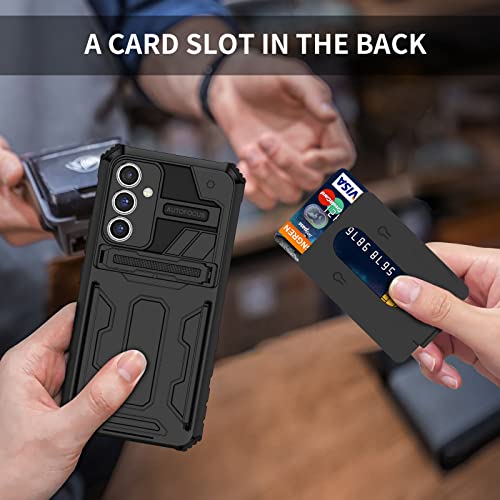 for Samsung Galaxy S23 FE Wallet Case with Card Holder, Black | Detachable Card Holder, Built-in Kickstand, with Screen Protectors, Military Grade, Full Body Shockproof - size: for Galaxy S23 FE - 6.4''