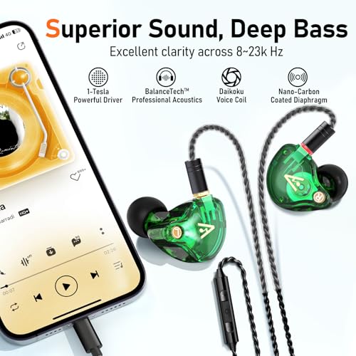 Audiovance Vibes 202ML HiFi Wired Earbuds for iPhone 14/13/12/11/X, Pro Max - color: 6-Green