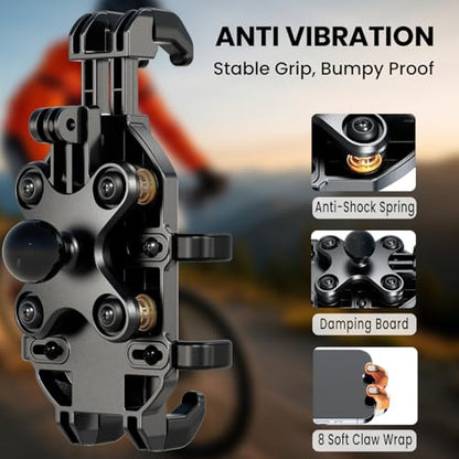 Motorcycle Phone Mount Holder with Vibration Dampener Anti-Shake 720° Adjustable for iPhone 16 Pro Max for Samsung 5.4''-6.9'' Phone Anti-Theft Dirt Bikes(U Shape Base 0.6-1.1" Handlebar) - style: U Shape Base