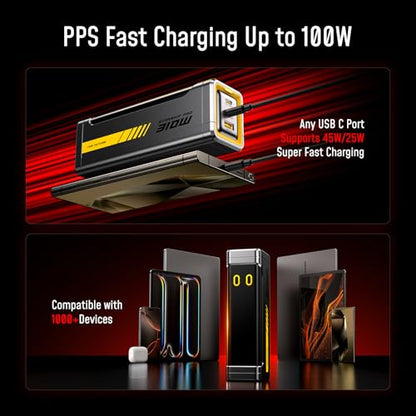 AOHI 310W PD3.1 Power Bank 20000mAh, Dual 140W USB-C Ports Portable Charger - color: 20000mAh 310W