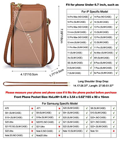 S-ZONE Small Crossbody Bags for Women Phone Purse RFID Blocking Wallet | Card Slots, Vegan Leather, Anti-theft, Multi Pockets, Detachable Adjustable Strap, Travel Eveyday Outing - color: Brown