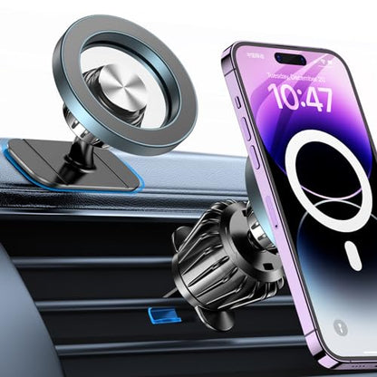 Kaistyle for MagSafe Car Mount, [Never Drop] Magnetic Phone Holder for Car Dash, HandsFree 360° Rotation Phone Mount [Strongest 3M Adhesive] for iPhone 15 14 13 12 & Mag Safe Case, Metal Gray - color: Metal Gray