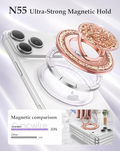 SYNCWIRE for MagSafe Phone Grip, Sparkly Magnetic Phone Ring Holder - color: Glitter Rose Gold