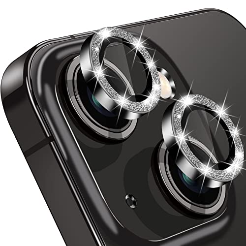 for iPhone 14 & iPhone 14 Plus Camera Lens Protector, Bling Glitter Diamond Lens Cover 9H Tempered Glass Camera Cover Anti Scratch Lens Protector Individual Lens Ring - 2PCS Glitter Black - color: Black Glitter