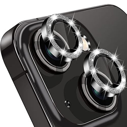 for iPhone 14 & iPhone 14 Plus Camera Lens Protector, Bling Glitter Diamond Lens Cover 9H Tempered Glass Camera Cover Anti Scratch Lens Protector Individual Lens Ring - 2PCS Glitter Black - color: Black Glitter
