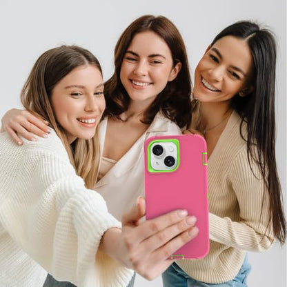 Compatible with iPhone 15, Girl's Dual Layer Shockproof Full Body Cover Military Grade Drop Protection Heavy Duty Phone Case for Apple iPhone 15/14/13 6.1 inch (Rose/Lime) - color: Rose/Lime