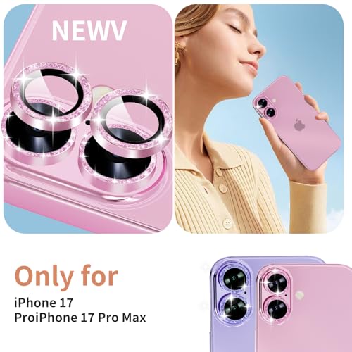 2X2 Pack Glitter Camera Lens Protector for iPhone 17,iPhone17 Lens Tempered Glass Screen Protector Bling Camera Cover Metal Individual Ring Women for iPhone-17 5G 2025,Glitter Purple
