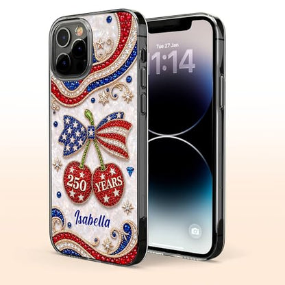 Celebrating Liberty Jewel Cherries, Personalized Clear Phone Case, Gift for Patriots