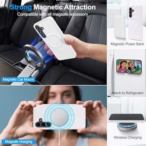 Harryshell Detachable Wallet Case for Samsung Galaxy S25 FE Compatible with Magsafe RFID Blocking Card Slots Removable Phone Cover Zipper Purse Kickstand Wrist Strap for Men Women Quilted White - color: Quilted White