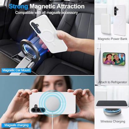 Harryshell Detachable Wallet Case for Samsung Galaxy S25 FE Compatible with Magsafe RFID Blocking Card Slots Removable Phone Cover Zipper Purse Kickstand Wrist Strap for Men Women Quilted White - color: Quilted White