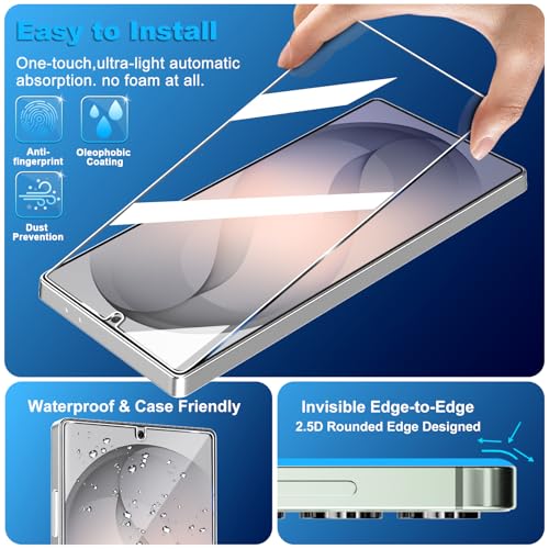 letosan 3 Pack for Samsung Galaxy S24 Ultra Screen Protector Tempered Glass, 9H+ Hardness, 12FT Military Grade Shatterproof, Auto Alignment Frame, Bubble Free Case Friendly HD Clear 6.8 Inch - size: galaxy S24 Ultra 6.8 Inch