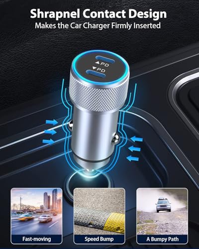 iPhone 17 Car Charger,USB C Fast Car Charger Adapter 2Pack Dual USB C Port - color: Silver 6FT