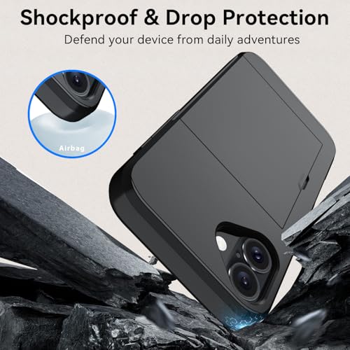 Qinmay Compatible with iPhone 16 Case with Card Holder, Dual Layer Shockproof,Heavy Duty Protective Hidden Slot Slim Wallet Phone Cover ，Black - color: Black, size: for iPhone 16