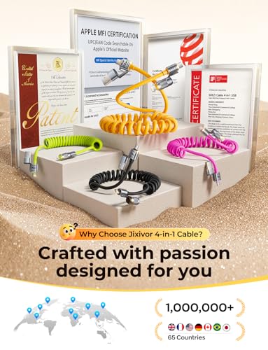 4 in 1 Coiled USB C Cable, 60W USBC to Lightning Cable Combo for Car, 5FT - color: Yellow, size: 60W, style: Coiled Cable
