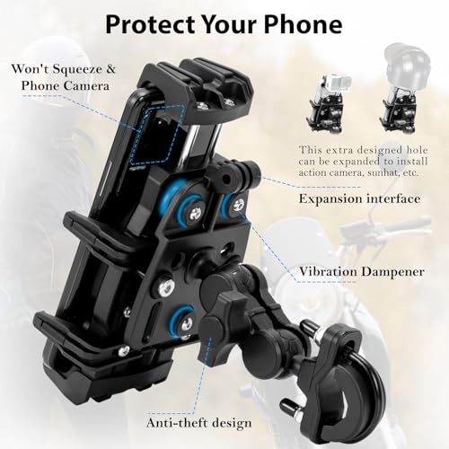 EMERK Motorcycle Phone Mount - Anti-Shake Phone Holder with Vibration Dampener Fits 4.7''-7.2'' Smartphones, Adjustable Heavy-Duty Handlebar Mount for Bike Bicycle Scooter ATV (0.5''-1.3'' Handlebars)
