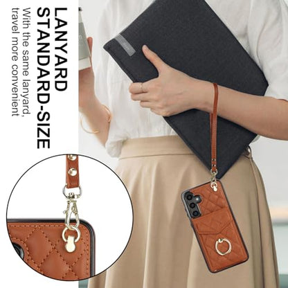 Phone Case for Samsung Galaxy S24 5G Wallet Cover with Tempered Glass Screen Protector Crossbody Wrist Strap Ring Stand RFID Blocking Credit Card Holder Cell S 24 24S G5 SM-S921U Women Men Girls Brown - color: Brown