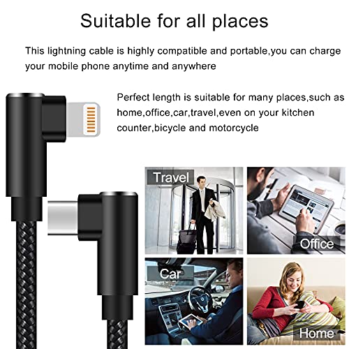 USB C to Lightning Cable 3ft MFi Certified 90 Degree iPhone Charger 3 Pack - size: 3FT