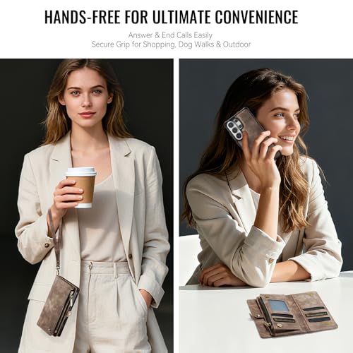 Compatible with Samsung Galaxy S26 Ultra Wallet Case with Magsafe with Zipper & Card Holder Strap Wristlet Detachable Magnetic Protective Back Case for Galaxy S26 Ultra 5G 6.9 Inch (Brown) - color: (Detachable and Magsafe)-Brown, size: S26 Ultra 6.9 Inch