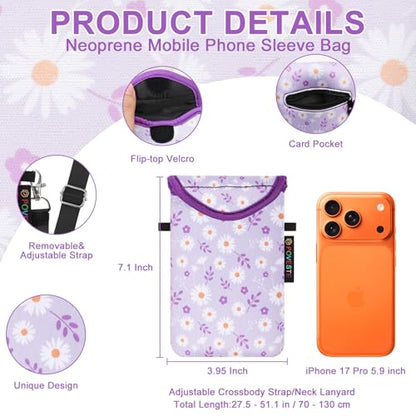 Flap Closure Secure Cell Phone Bag with Card Pocket for iPhone & Samsung - color: Lalic Daisy