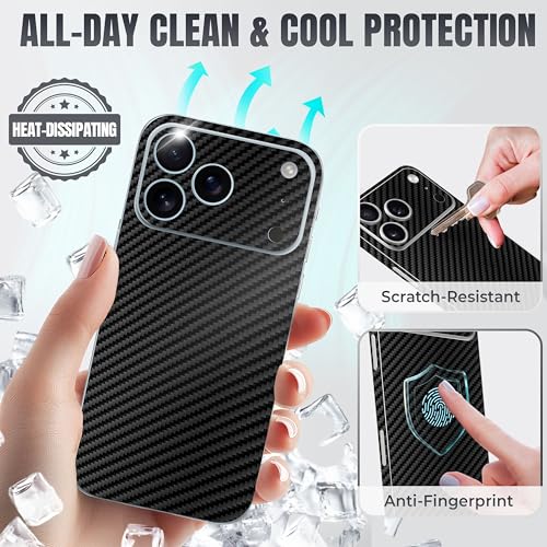2Pcs Skin Wrap Compatible for iPhone 17 Pro – Slim Decal Vinyl Protective Film for Sides & Back – Sleek Fit, Premium Look – Compatible with All iPhone 17 Pro Cases - Carbon - color: Carbon