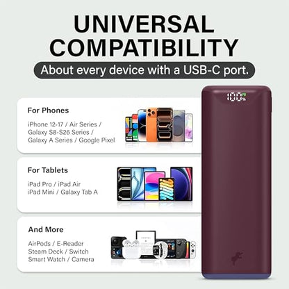 Nimble Champ Stretch Portable Charger with USB-C Cable, 10000mAh Power Bank - color: Dark Cherry