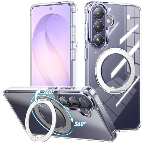Cresee Case for Samsung Galaxy S26 Plus, 360° Magnetic Ring Stand Compatible with Magsafe, Crystal Clear Hard Back + TPU Bumper Shockproof Phone Cover with Magnets for Galaxy S26+ (Transparent) - color: Transparent, size: Galaxy S26 Plus